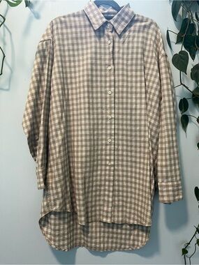 Cordera Button Up Gingham Shirt OSFM 40% linen 25% cotton 35% pes